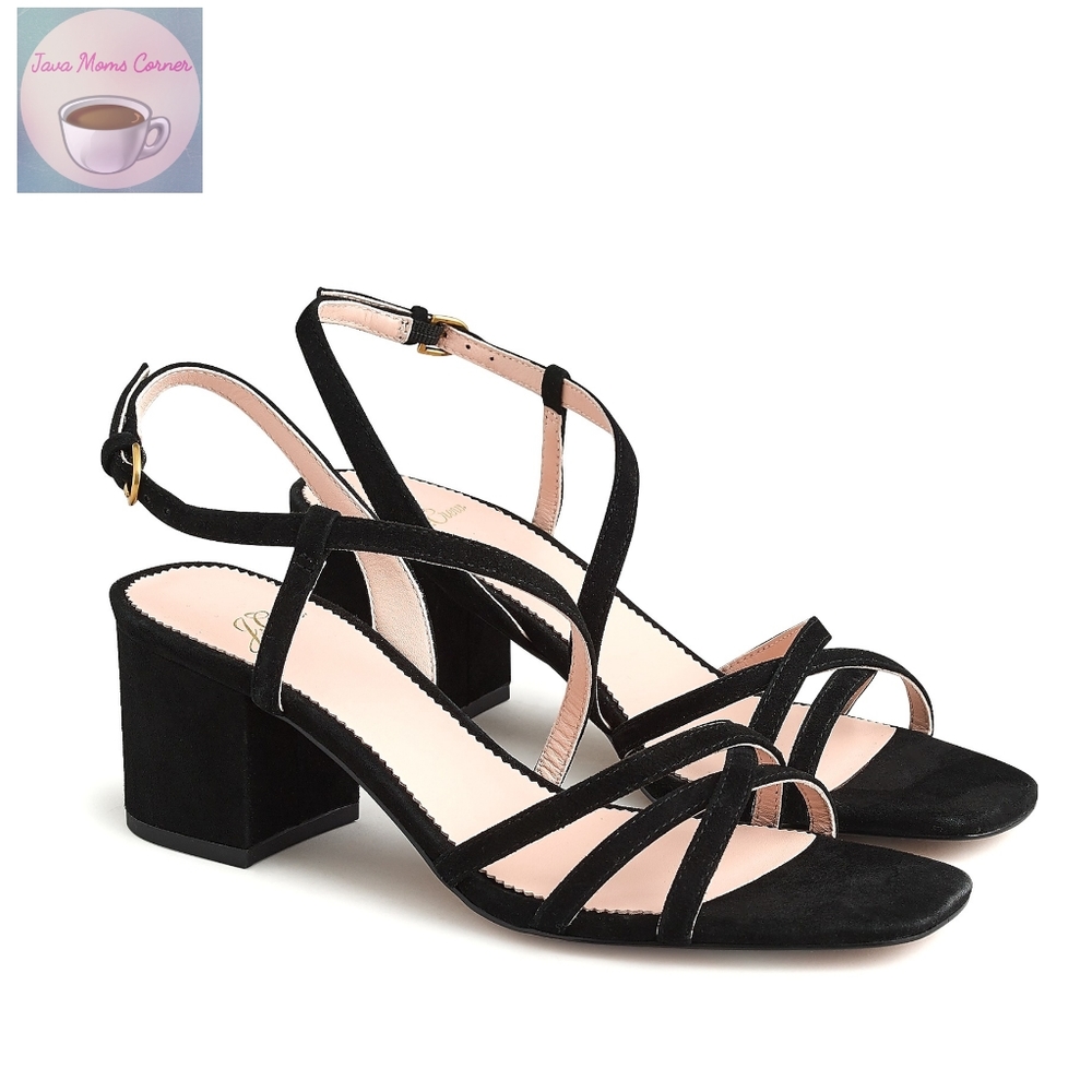 J. Crew Odette Block Heel Strappy Sandals Black